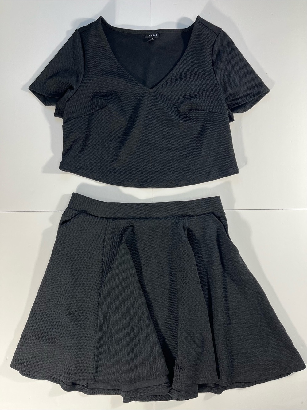 torrid Black V-Neck Crop Top & Flared Skater Skirt Set